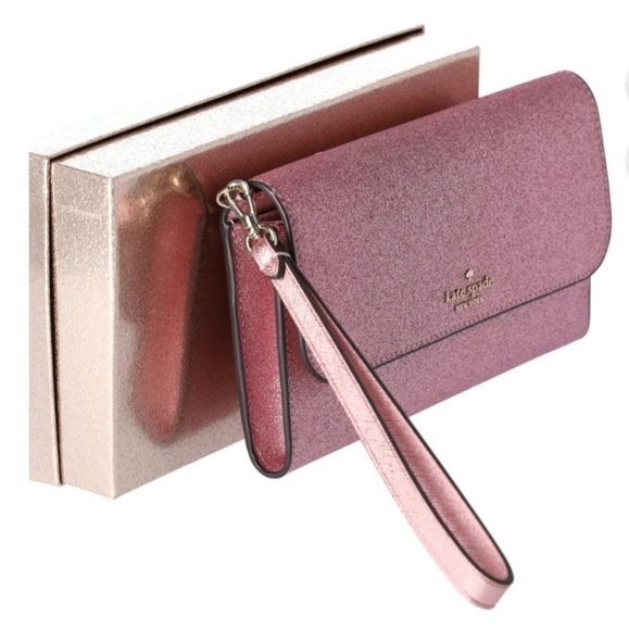 Kate spade EUC New York Bags Boxed Med Glitter Flap Phone Wristlet Wallet Pink - Picture 2 of 16